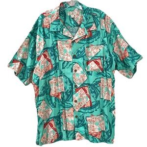 Ocean &‎ Coast Men's Hawaiian Shirt XL Green Button-Up S/Sleeve Marlin Palm Tree